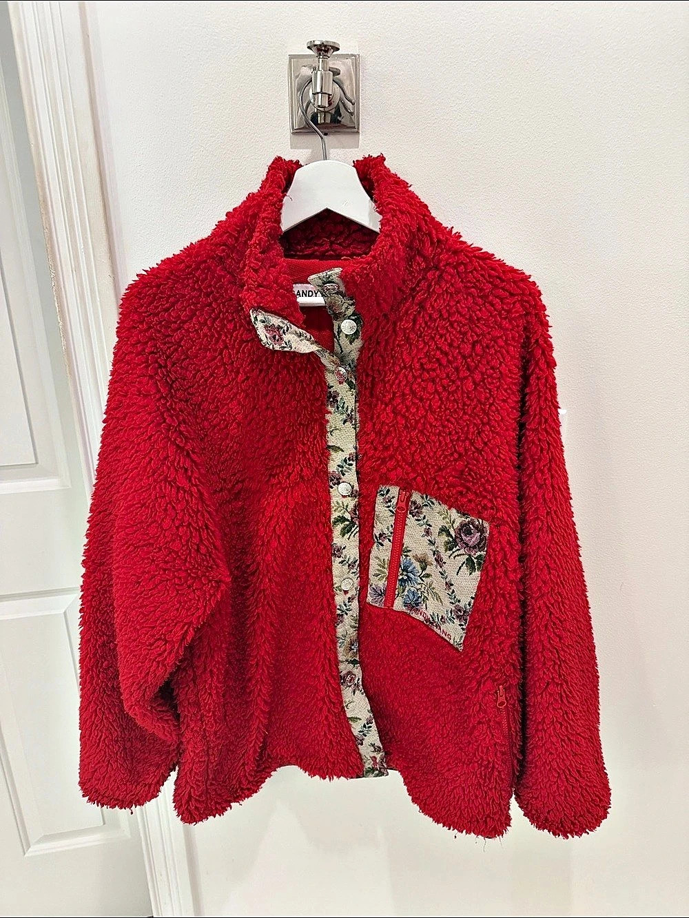 Sandy Liang Boxbox Fleece Jacket Racing Red, Size Large